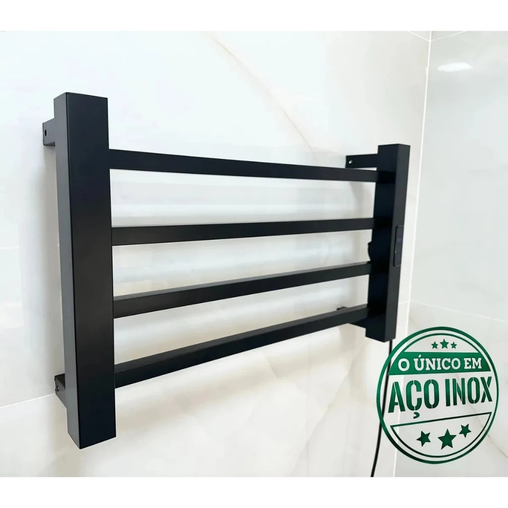Toalheiro Elétrico Térmico Inox 304 Preto Fosco Timer Digital 1 Toalha