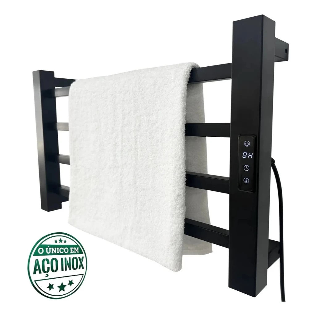 Toalheiro Elétrico Térmico Inox 304 Preto Fosco Timer Digital 1 Toalha