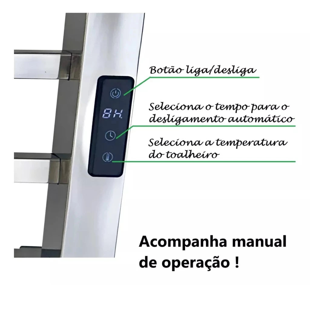 Toalheiro Elétrico Térmico Inox 304 Preto Fosco Timer Digital 1 Toalha
