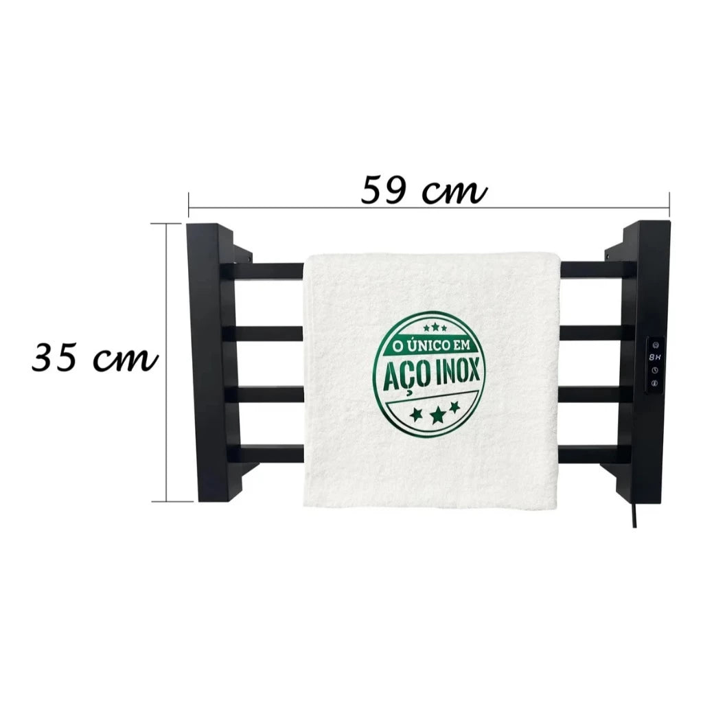 Toalheiro Elétrico Térmico Inox 304 Preto Fosco Timer Digital 1 Toalha