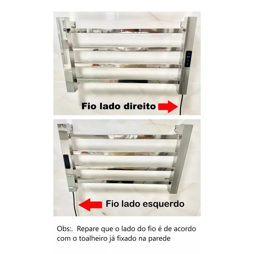 Toalheiro Elétrico Térmico Inox 304 Preto Fosco Timer Digital 2 Toalhas