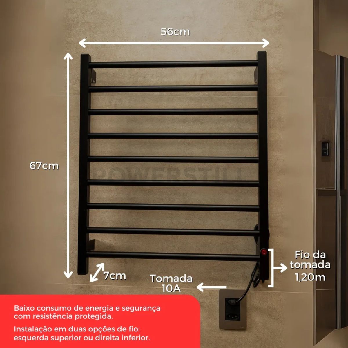 Toalheiro Térmico Alumínio Preto 110/220v Bivolt