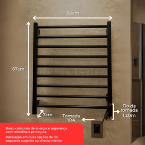Toalheiro Térmico Alumínio Preto 110/220v Bivolt