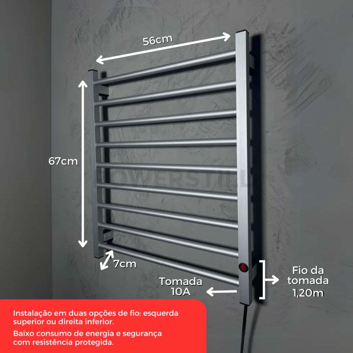 Toalheiro Térmico Alumínio Preto 110/220v Bivolt