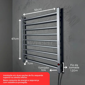 Toalheiro Térmico Alumínio Preto 110/220v Bivolt