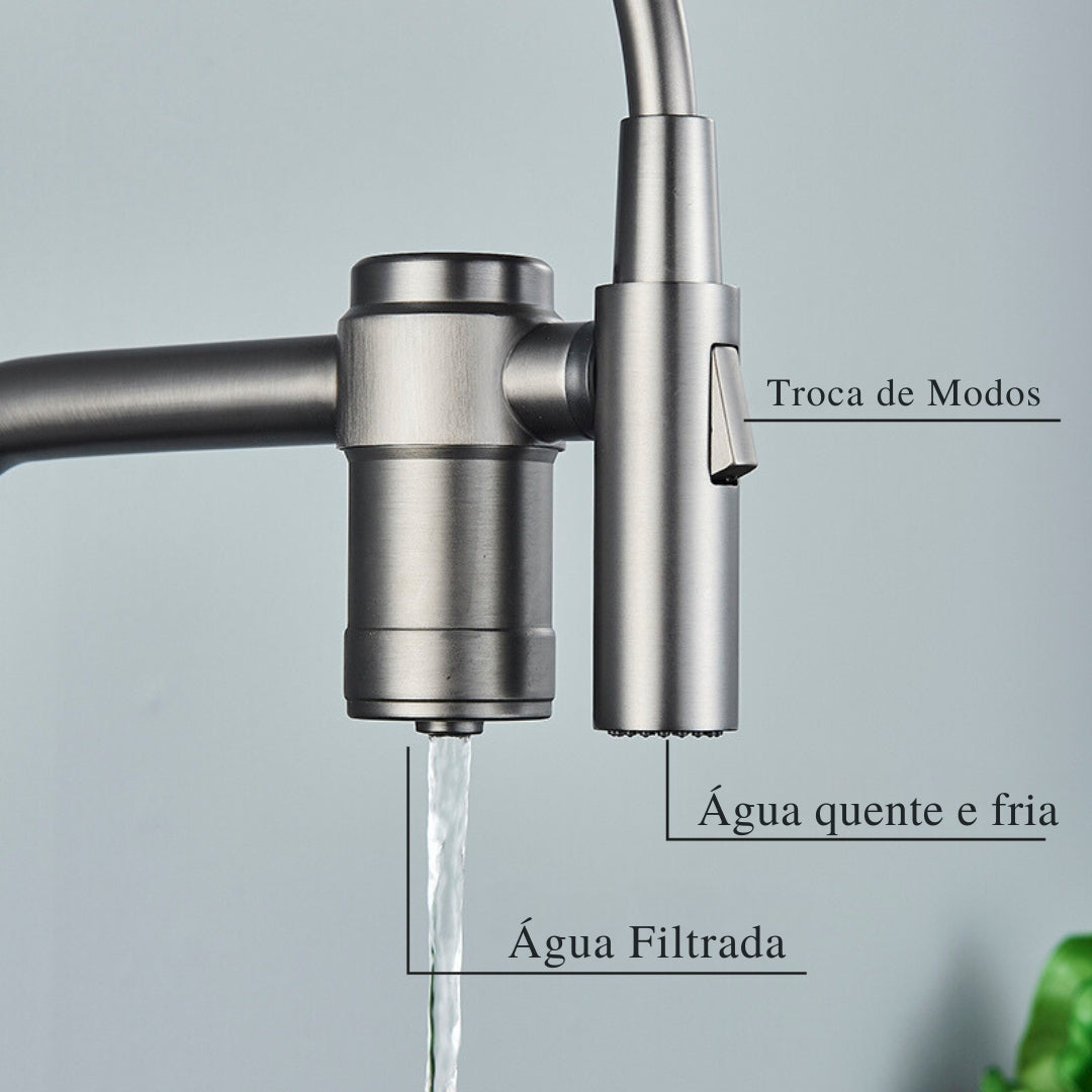 Torneira Gourmet para Cozinha Monocomando Guindaste com Filtro