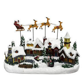 Vila de Natal Nevada com LED Musical em Resina Decorativa