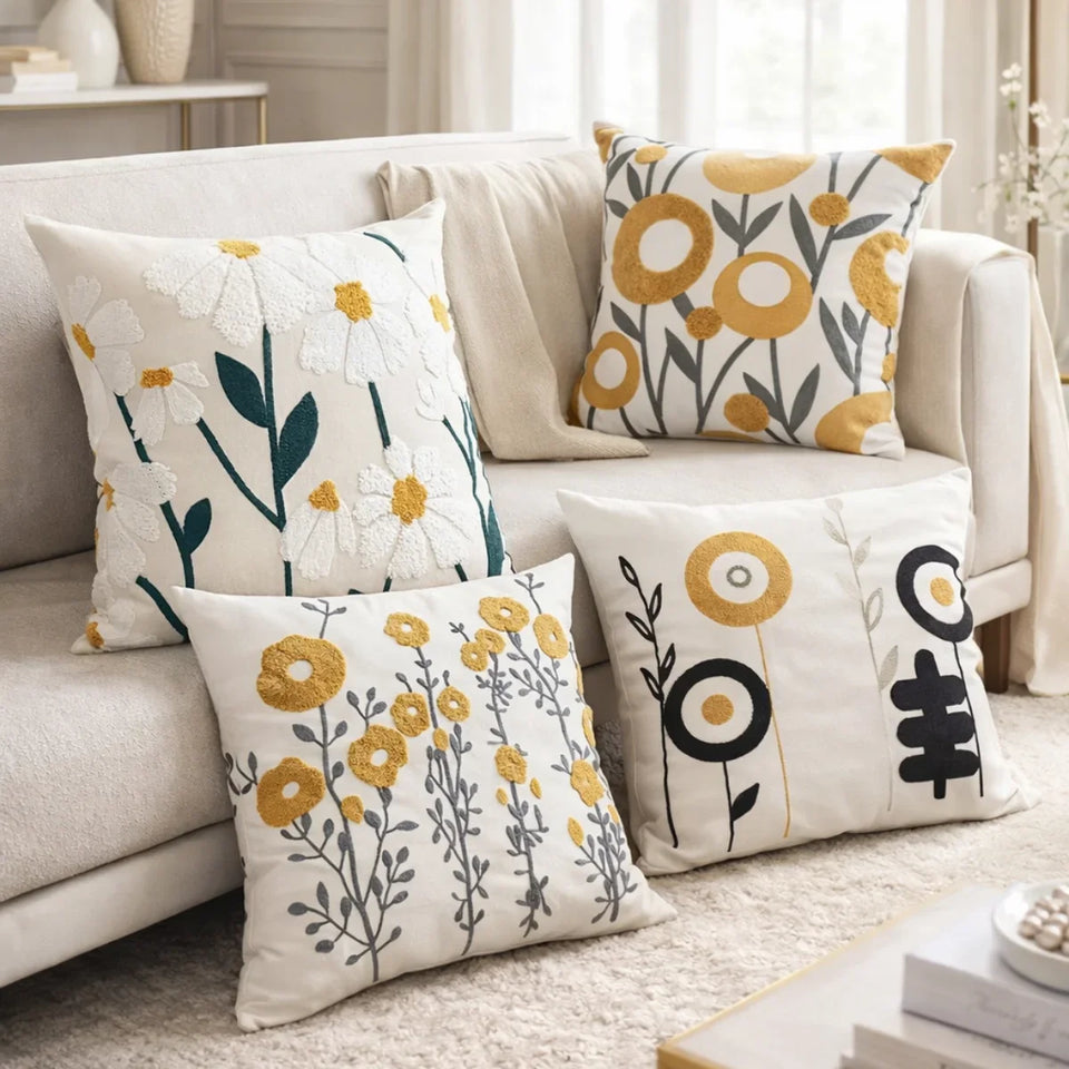 Capa para Almofada Bordada Floral 45x45 em Canvas | Lenis – vista principal do produto