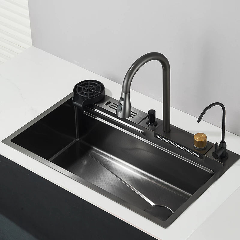 Cuba de Cozinha Gourmet Cascata com Torneiras e Acessórios 75 x 45 cm