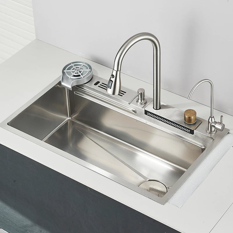 Cuba de Cozinha Gourmet Cascata com Torneiras e Acessórios 75 x 45 cm