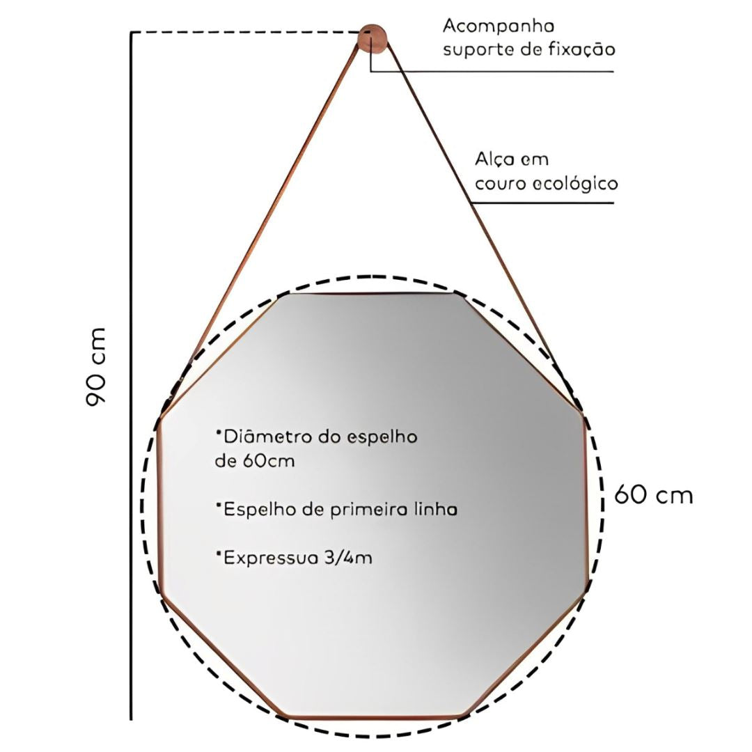 Espelho Decorativo Octagonal Beady Suspenso de Parede
