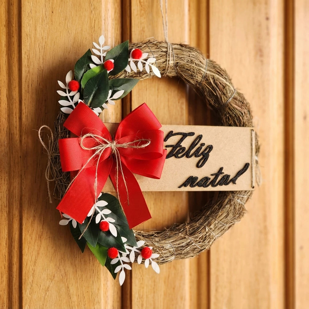 Guirlanda de Natal luxo decorada de 30 cm para porta de entrada