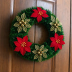 Guirlanda de Natal estruturada decorada de 40 cm com flores vermelhas