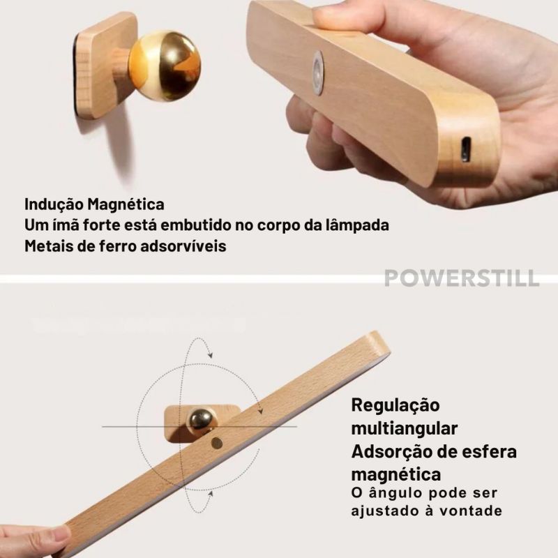 Luminária LED Touch Sem Fio Aura Lux Madeira