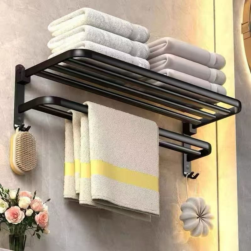 Toalheiro Duplo Preto Matte | Alumínio Espacial Luxo e Design