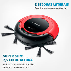 Aspirador Robô Fast Clean Mondial Preto e Vermelho