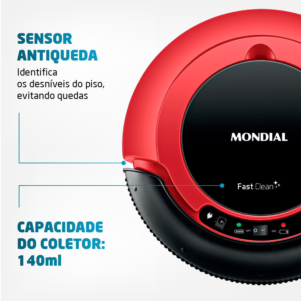 Aspirador Robô Fast Clean Mondial Preto e Vermelho
