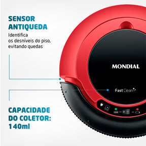 Aspirador Robô Fast Clean Mondial Preto e Vermelho